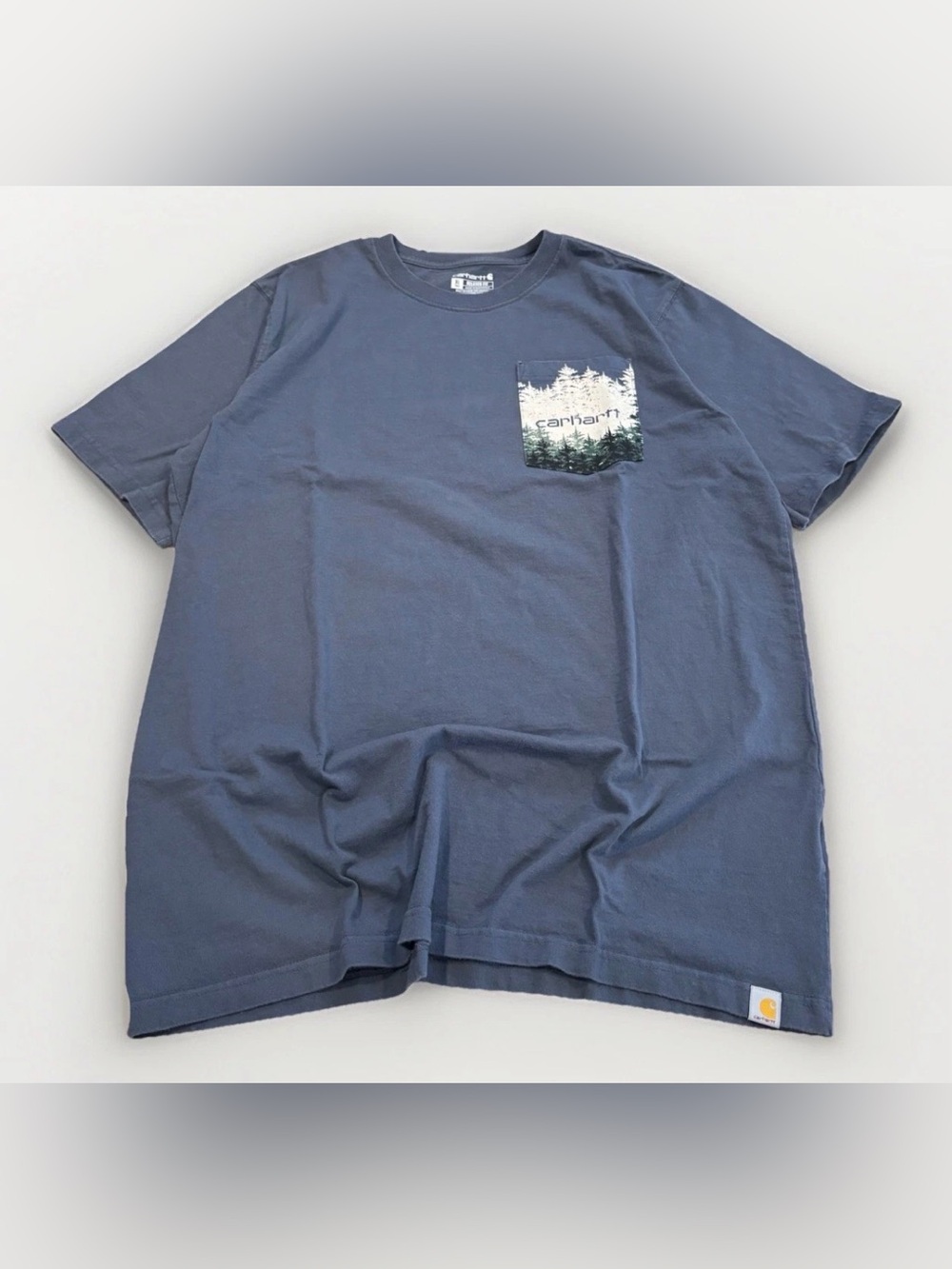 Carhartt T-Shirt Size XL Forest Graphic Pocket Back Print Relaxed Fit Blue Gray